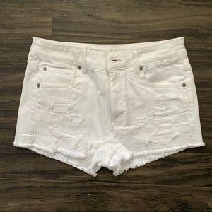 American Eagle Distressed High-Rise White Shorts